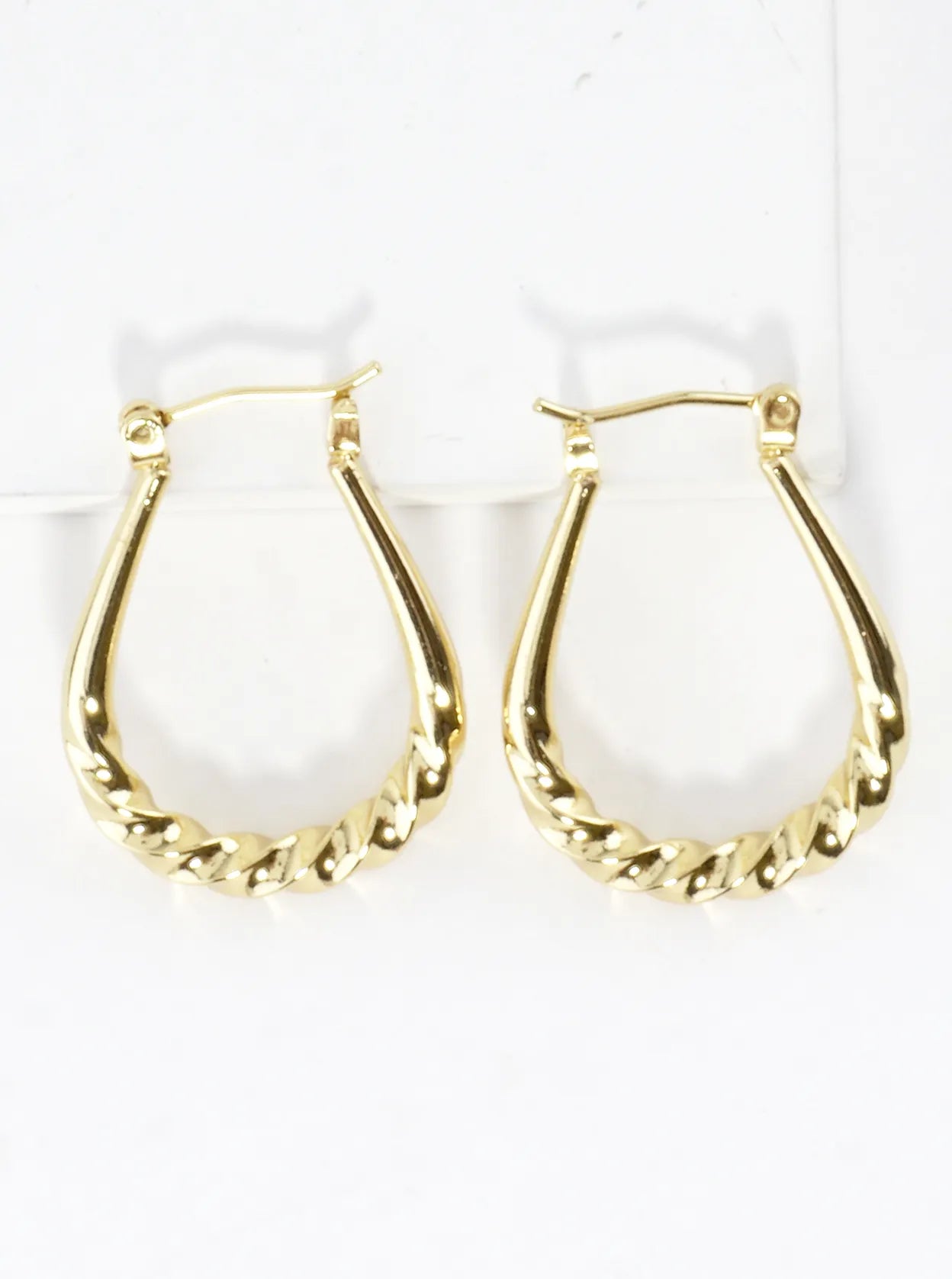 Textured Teardrop Shape Brass Huggie Earrings