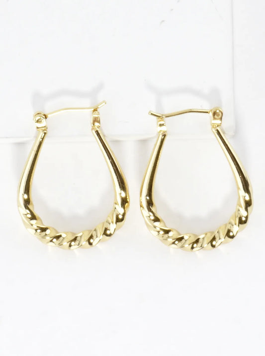 Textured Teardrop Shape Brass Huggie Earrings