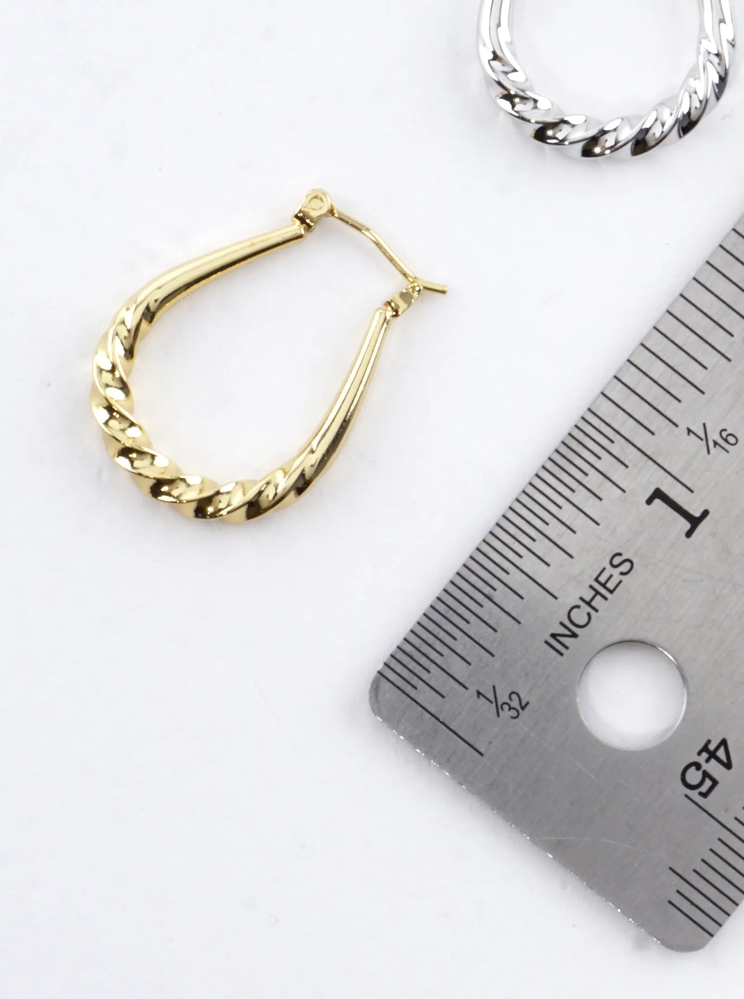 Textured Teardrop Shape Brass Huggie Earrings