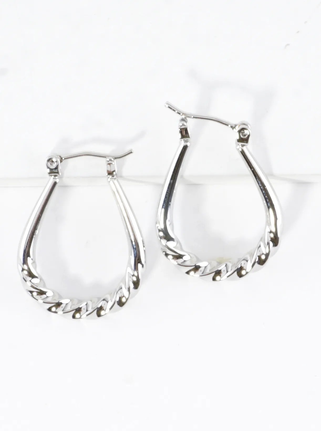 Textured Teardrop Shape Brass Huggie Earrings