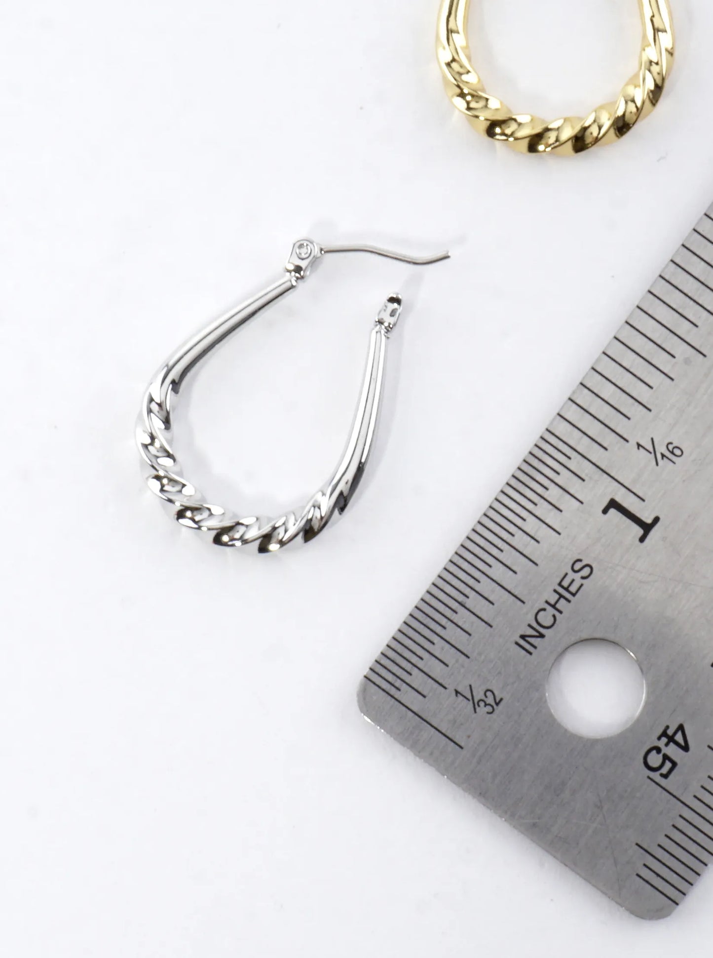 Textured Teardrop Shape Brass Huggie Earrings