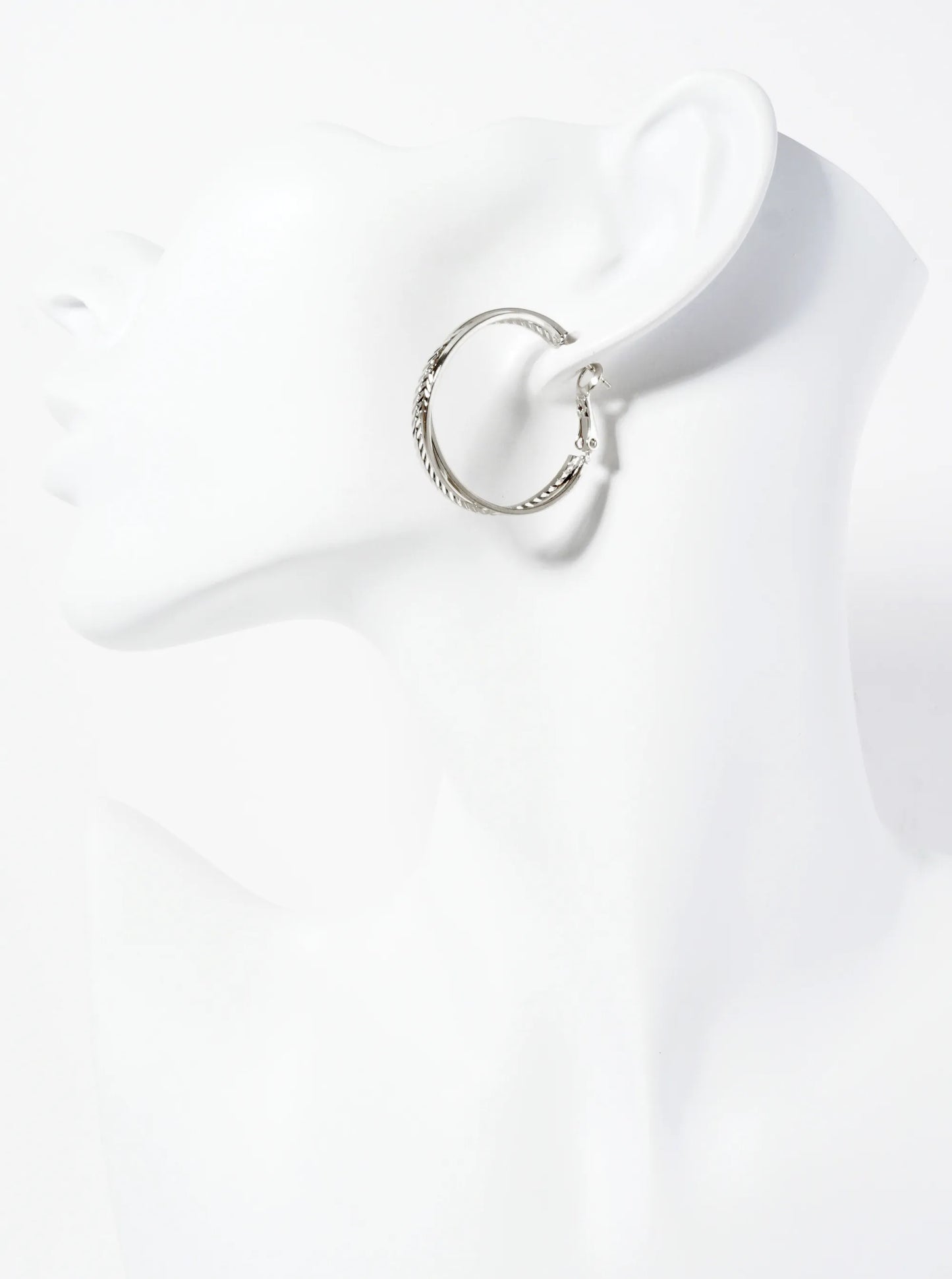 Textured Three Overlapping 14K-Gold-Dipped 30mm Latch-Back Hoop Earrings