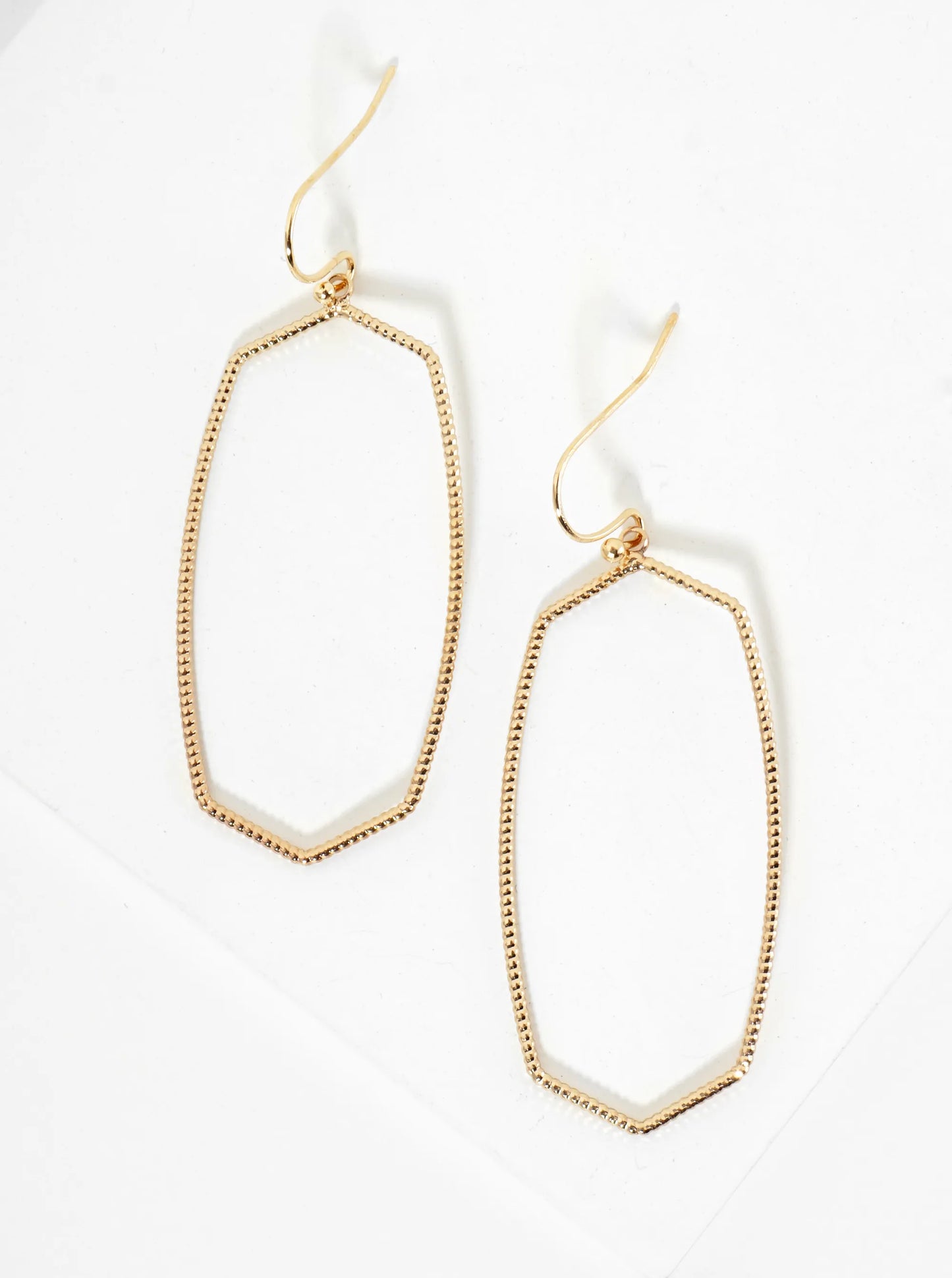 Textured Wire Long Hexagon Dangle Earrings