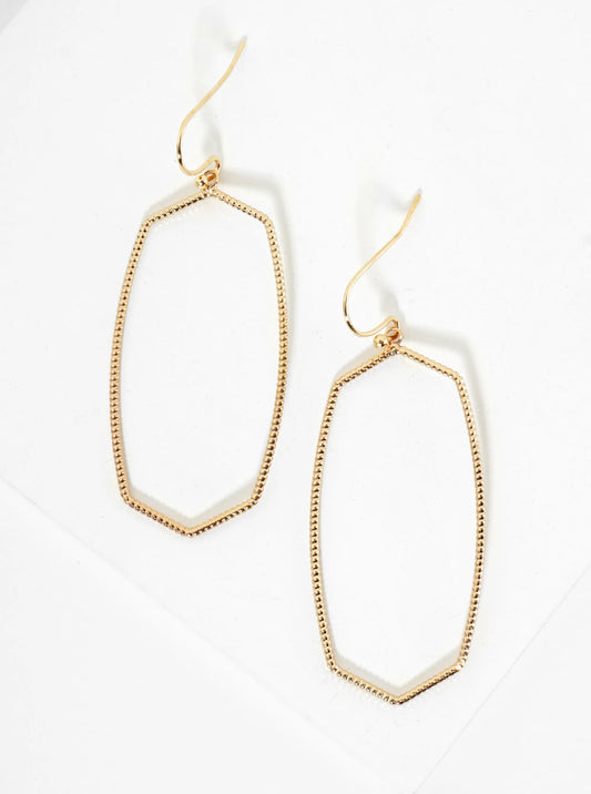 Textured Wire Long Hexagon Dangle Earrings