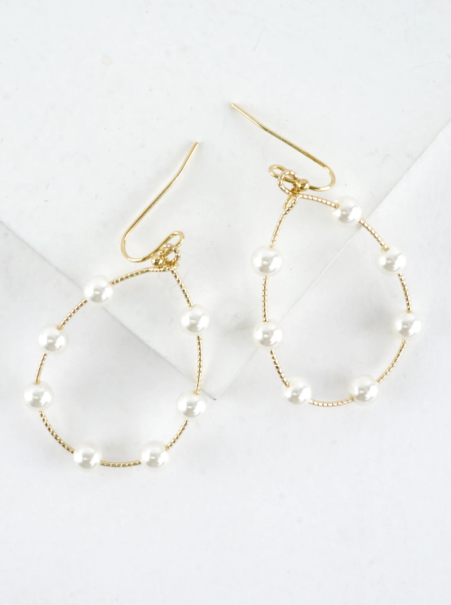 Textured Wire Station Pearl Drop Earrings