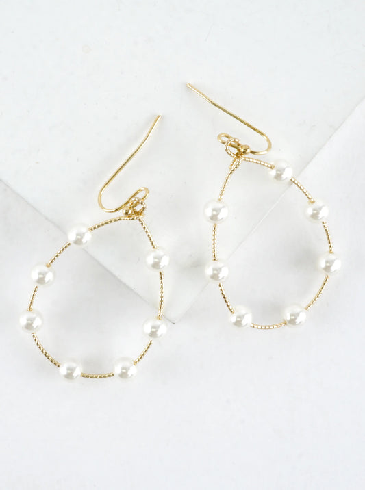 Textured Wire Station Pearl Drop Earrings