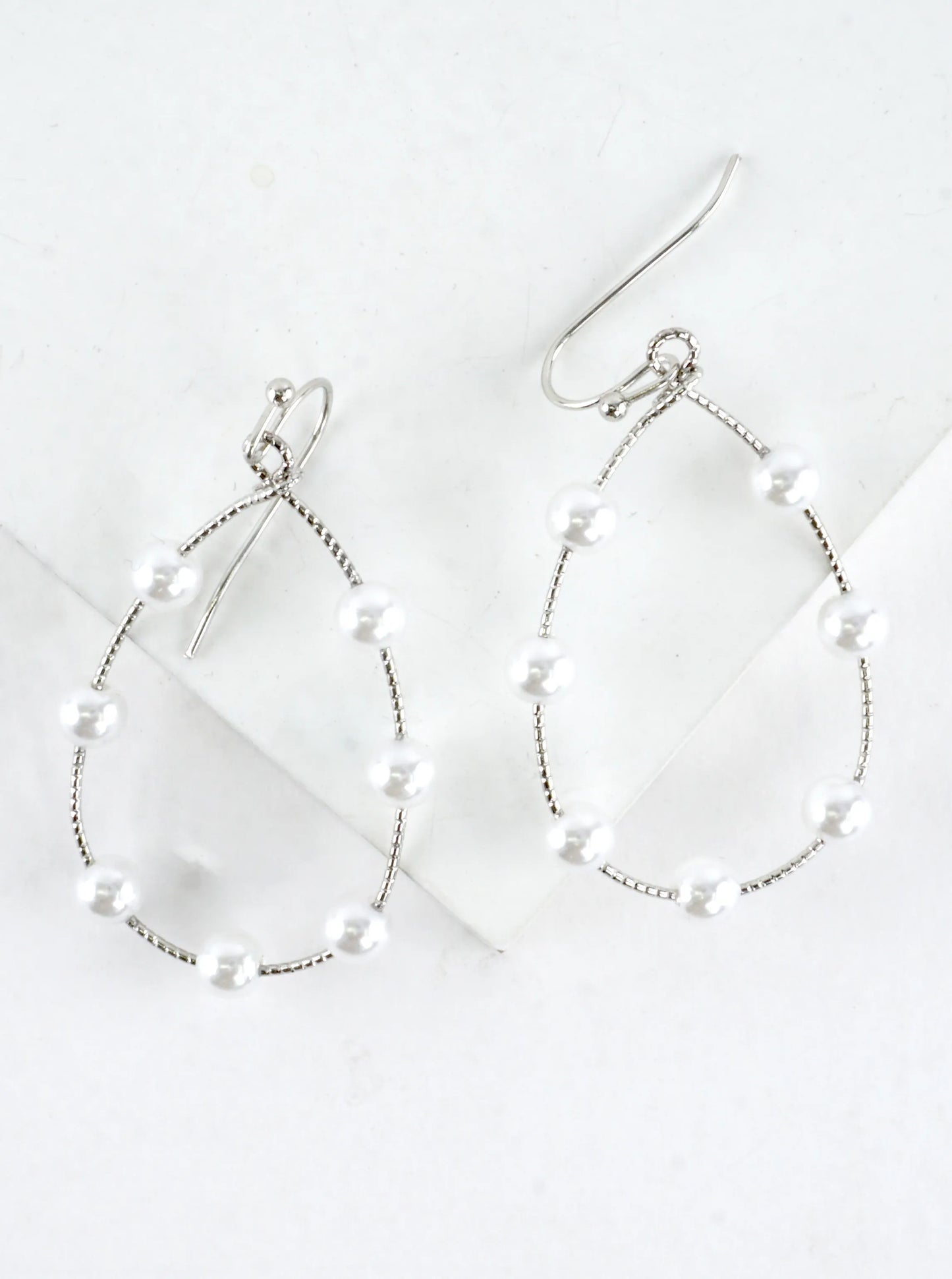 Textured Wire Station Pearl Drop Earrings