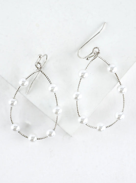 Textured Wire Station Pearl Drop Earrings