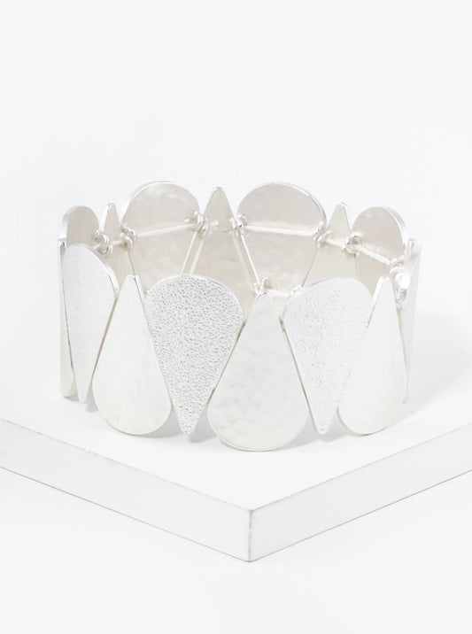 Textured Zig Zag Arrangement Teardrops Brass Stretch Bangle Bracelet