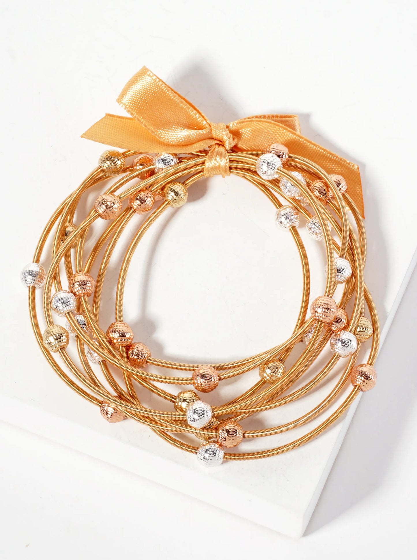 Textured Beaded Spring Wire Stretch Stackable Bracelet