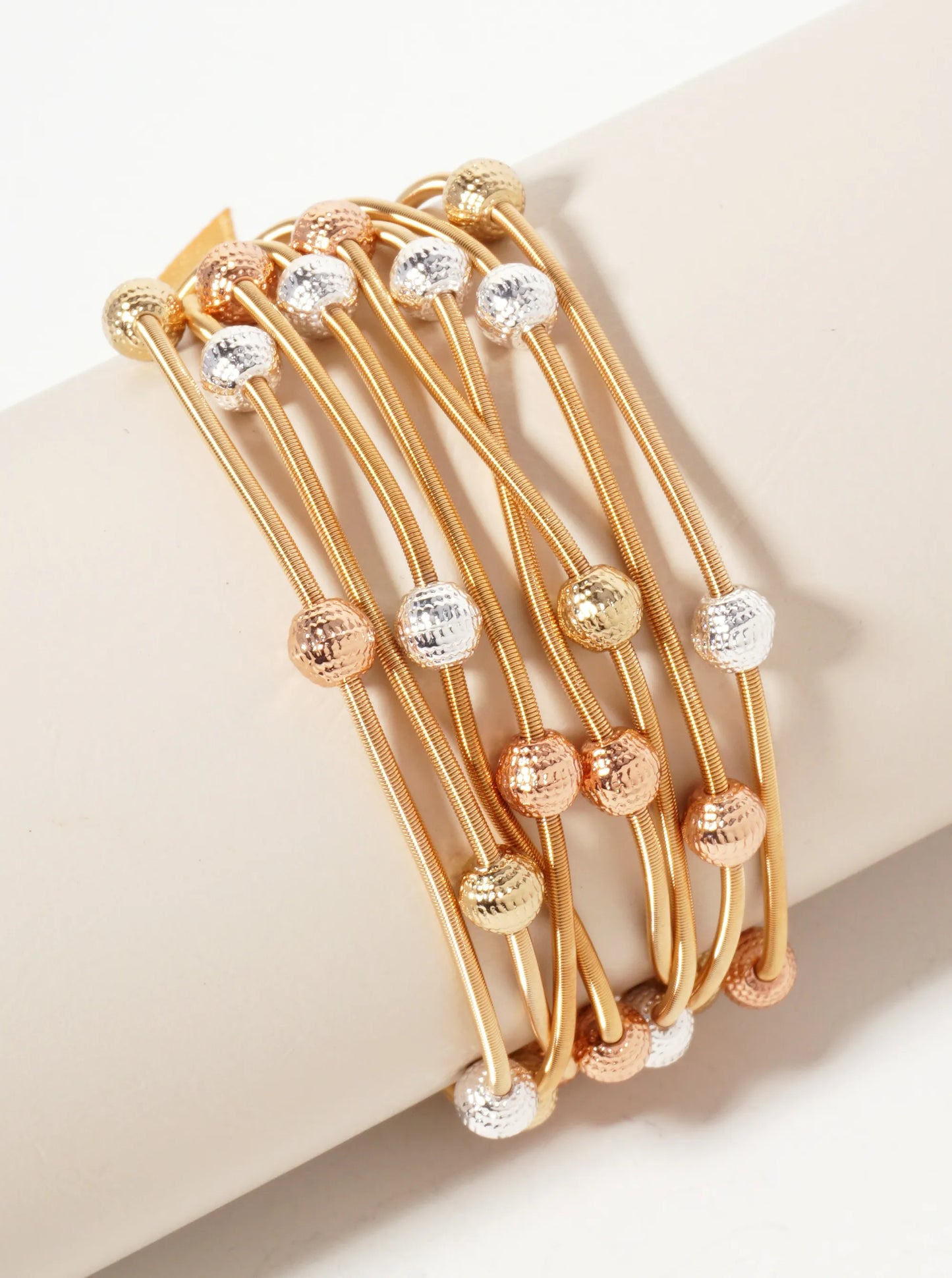 Textured Beaded Spring Wire Stretch Stackable Bracelet