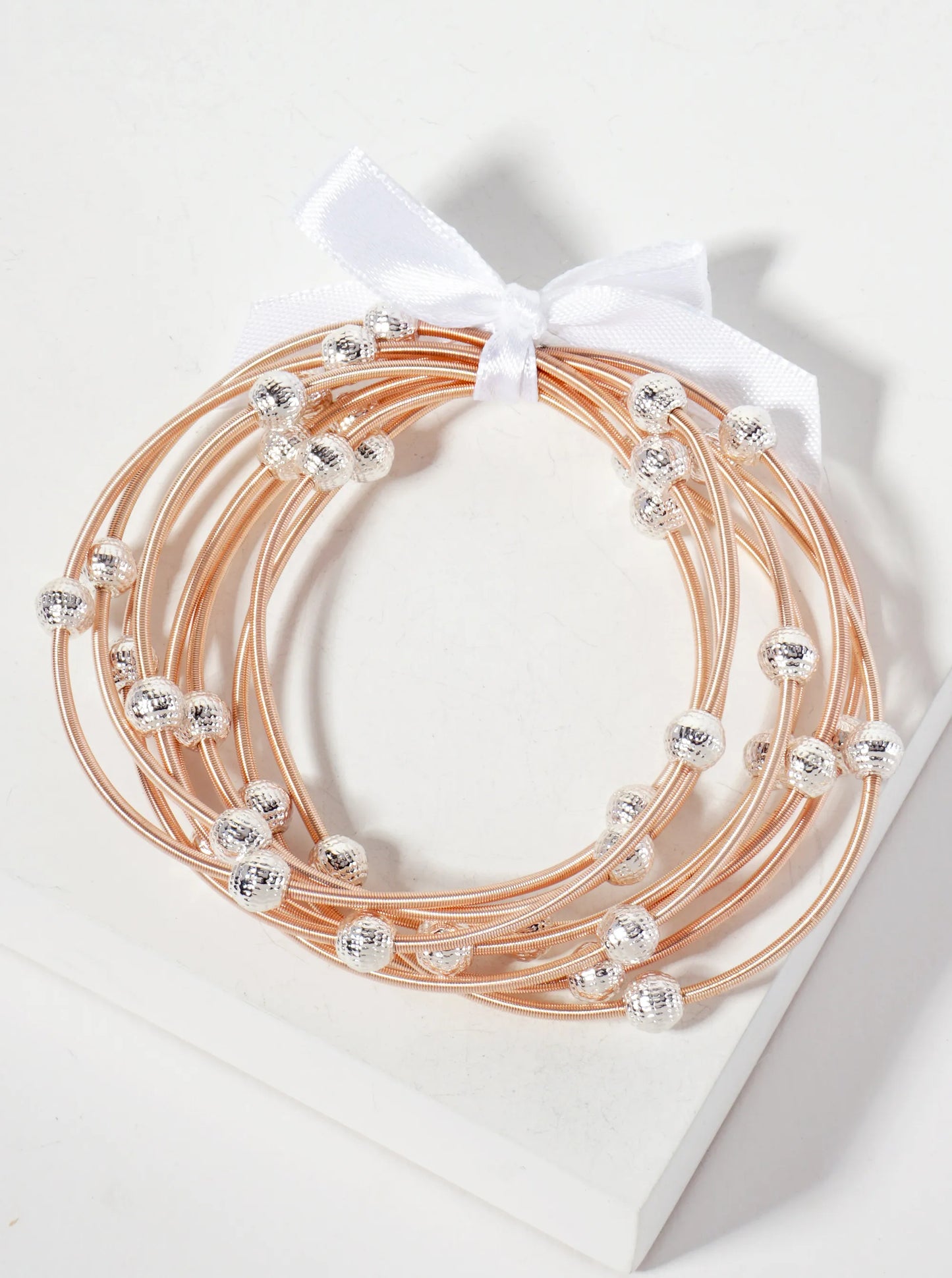 Textured Beaded Spring Wire Stretch Stackable Bracelet
