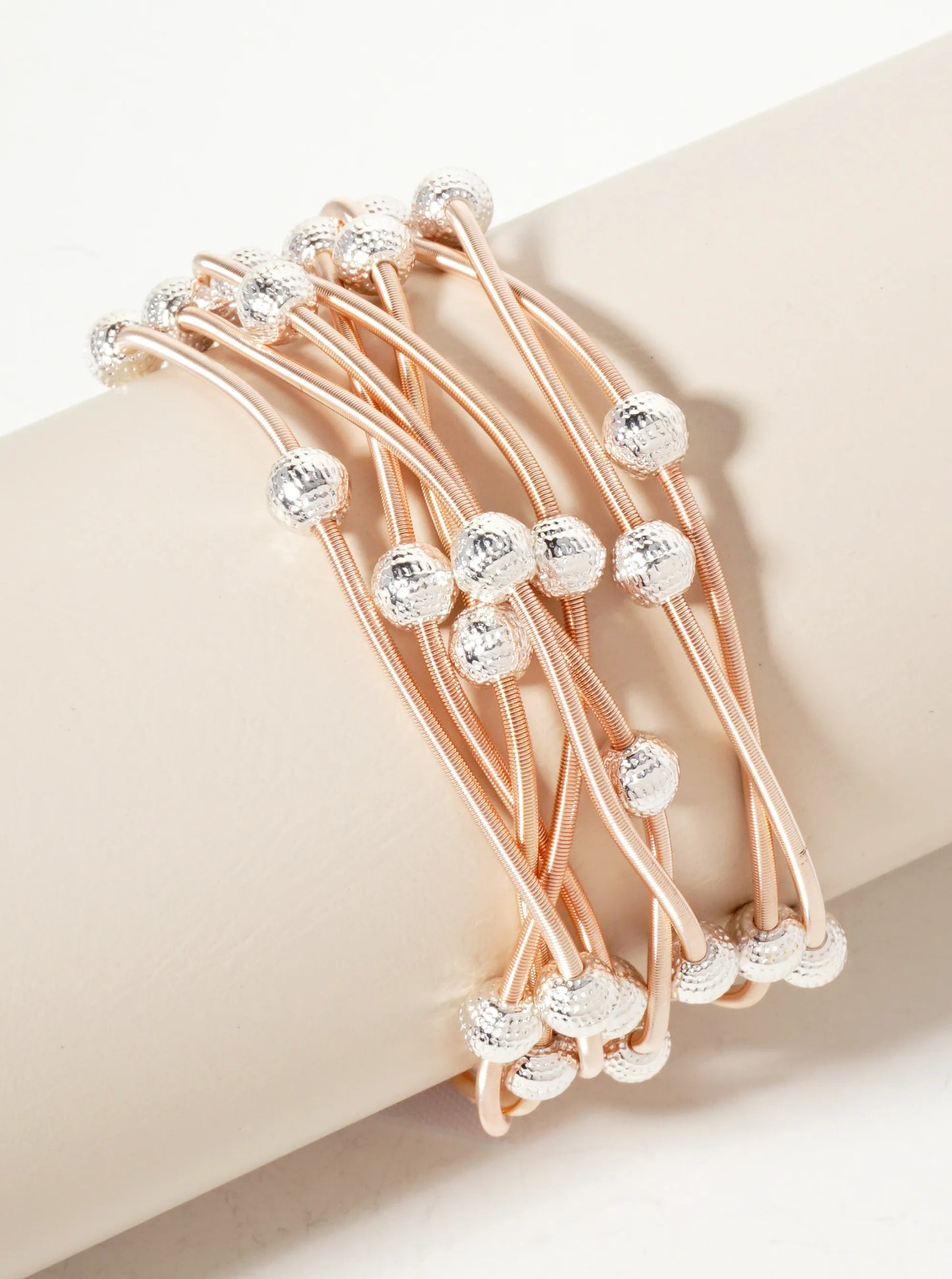 Textured Beaded Spring Wire Stretch Stackable Bracelet