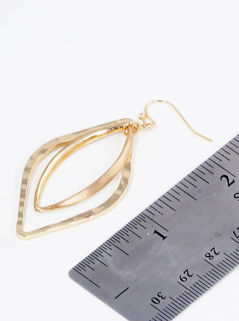 Textured Double Marquise Metal Dangle Drop Earrings