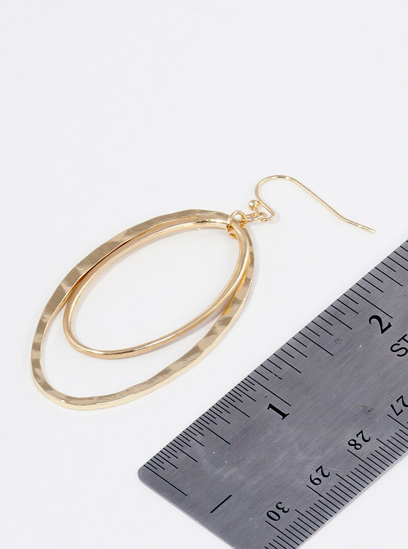 Textured Double Oval Metal Dangle Drop Earrings