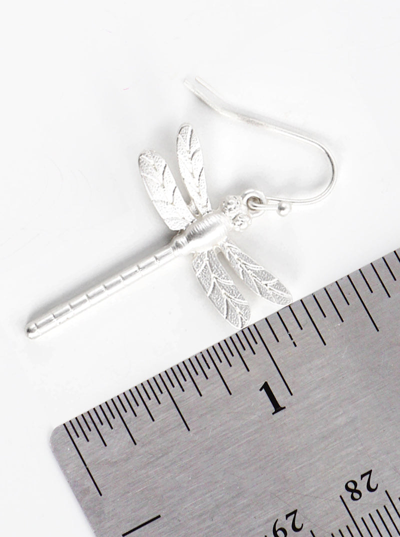 Textured Metal Dragonfly Dangle Drop Earrings