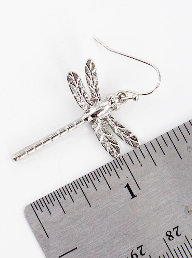 Textured Metal Dragonfly Dangle Drop Earrings