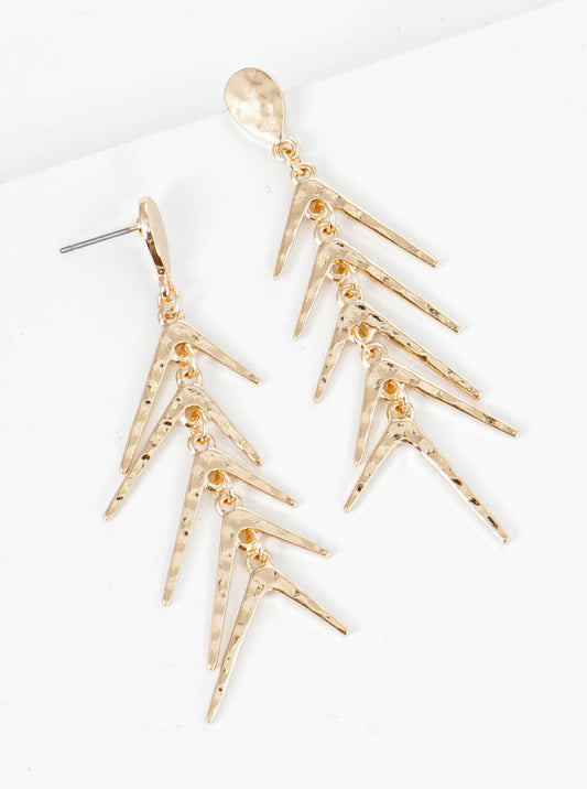 Textured Metal Fishbone Post Dangle Earrings