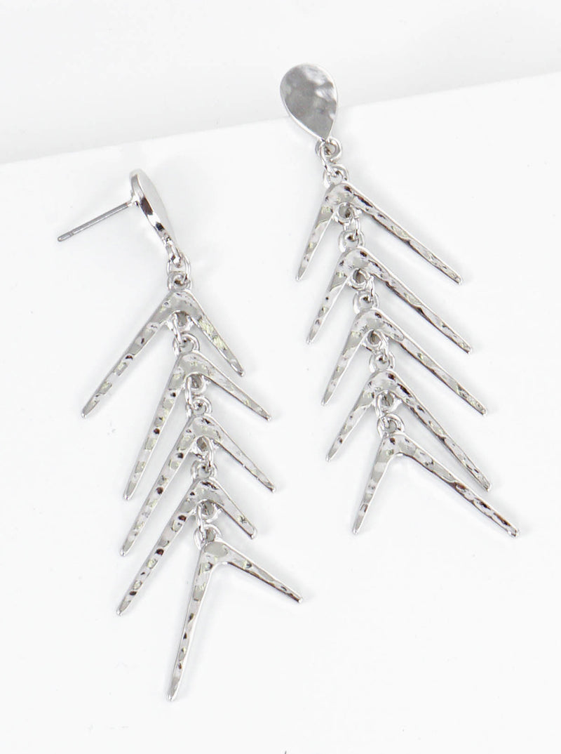 Textured Metal Fishbone Post Dangle Earrings