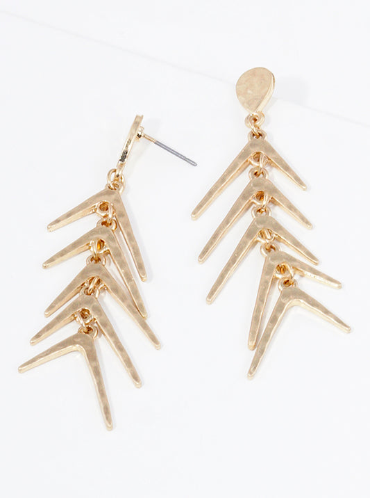 Textured Metal Fishbone Post Dangle Earrings