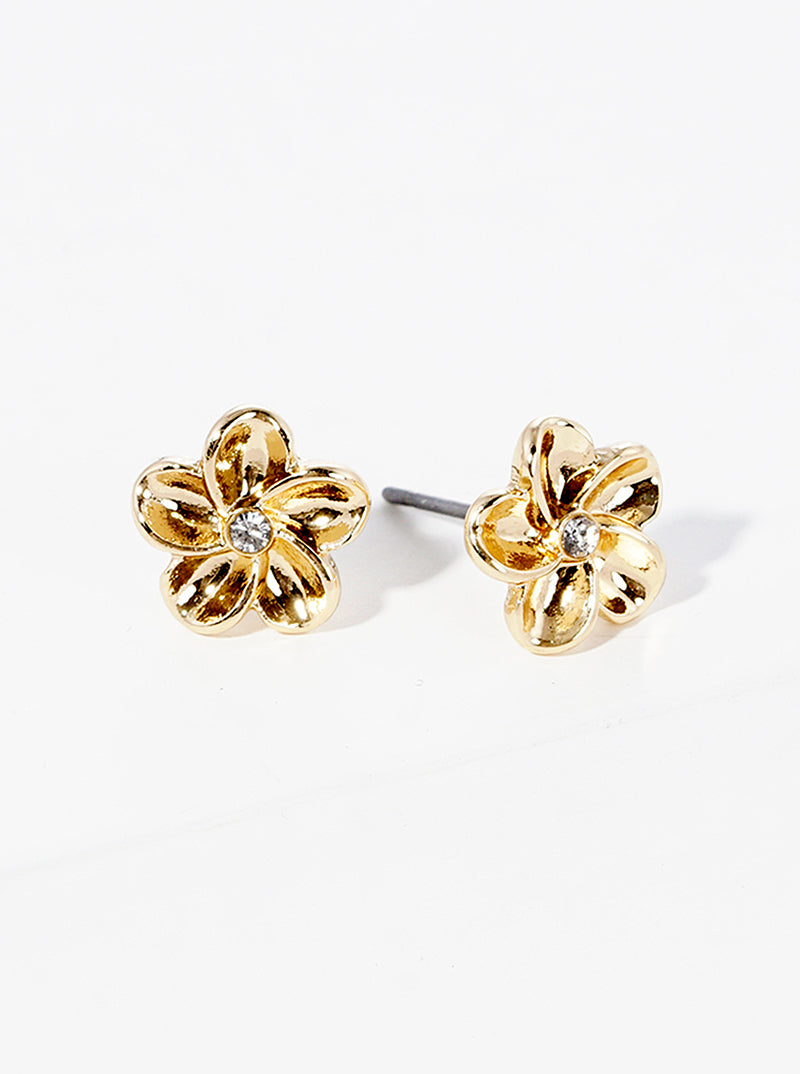 Textured Metal Floral Flower Petal Post Stud Earrings