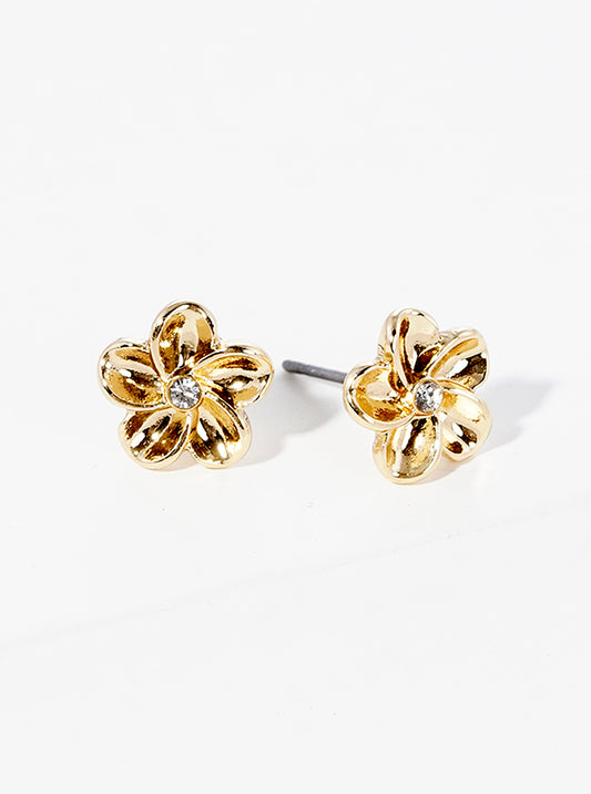 Textured Metal Floral Flower Petal Post Stud Earrings