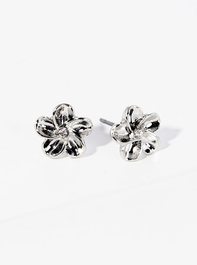 Textured Metal Floral Flower Petal Post Stud Earrings