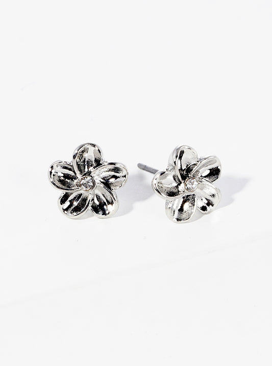 Textured Metal Floral Flower Petal Post Stud Earrings