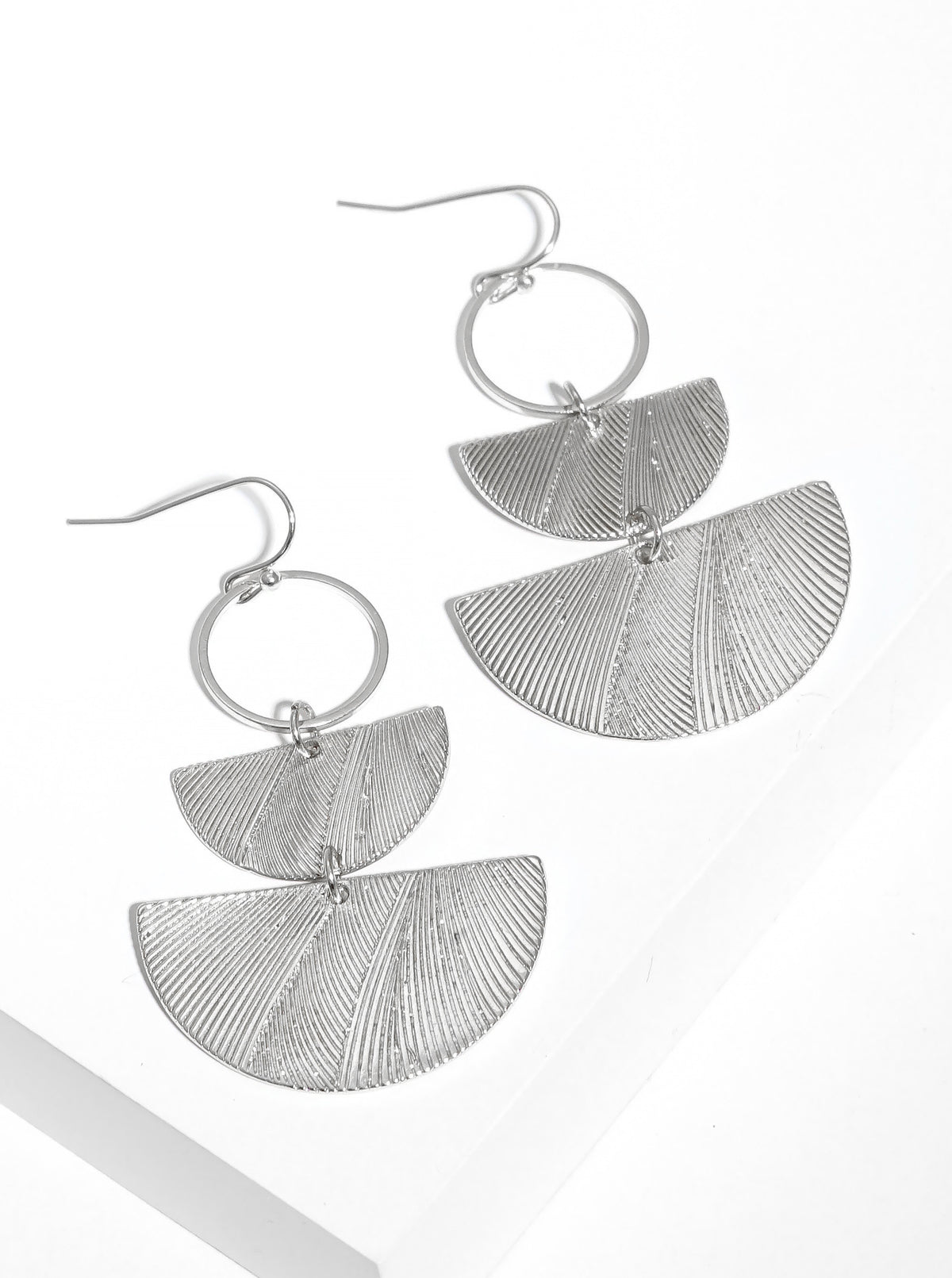 Textured Metal Geometric Shape Fish Hook Dangle Drop Earrings
