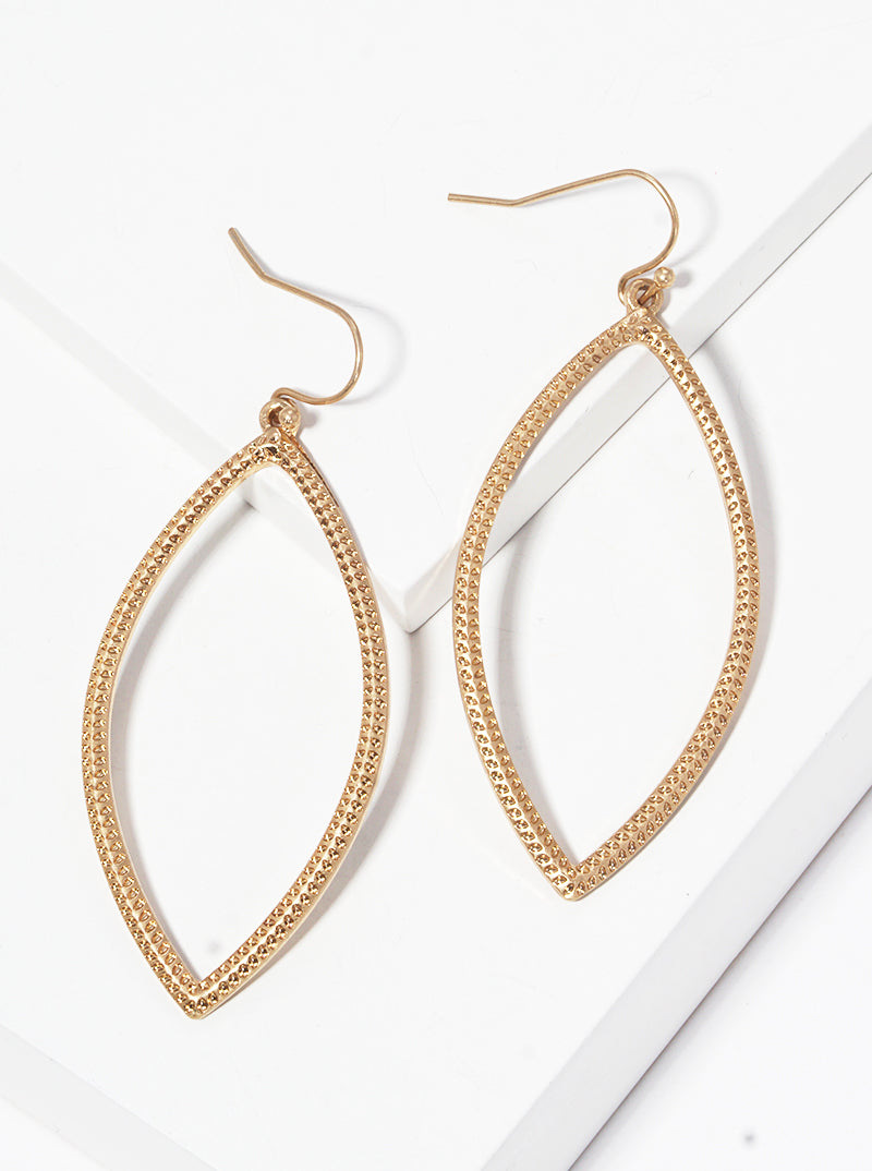 Textured Metal Marquise Shape Dangle Drop Earrings