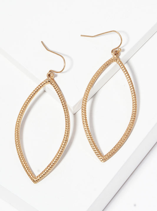 Textured Metal Marquise Shape Dangle Drop Earrings