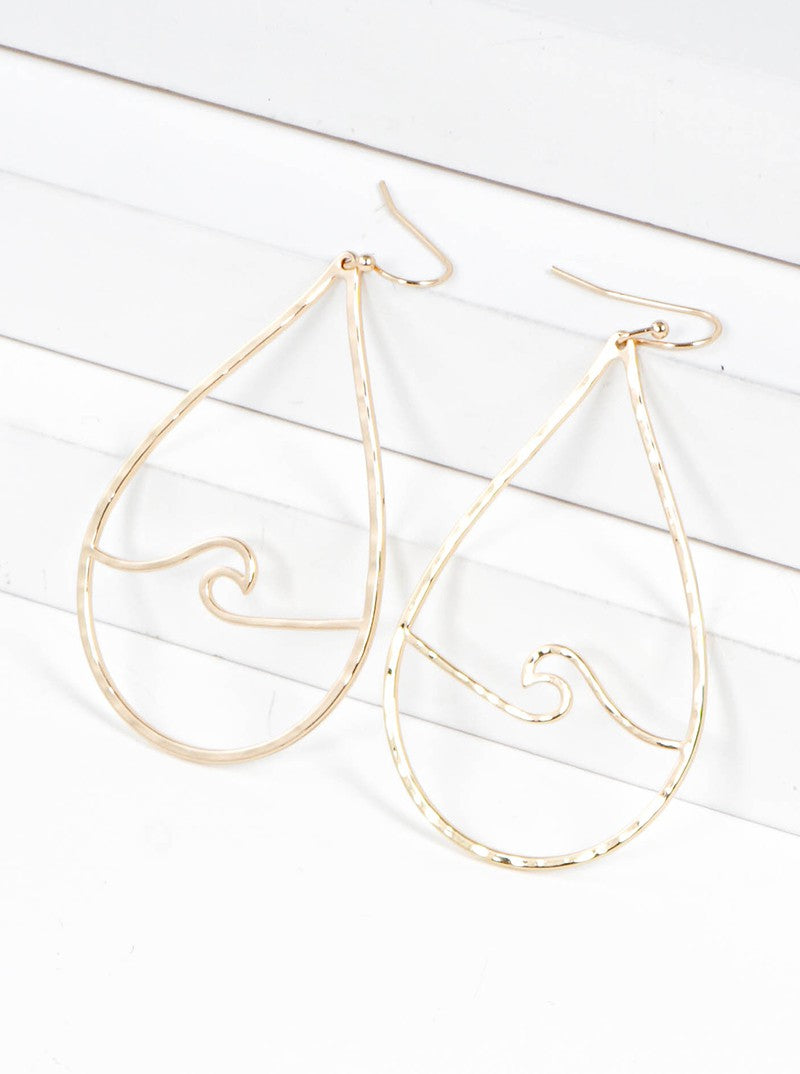 Textured Metal Ocean Wave Teardrop Dangle Drop Earrings