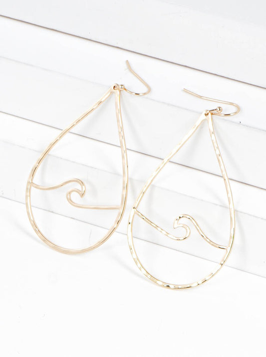 Textured Metal Ocean Wave Teardrop Dangle Drop Earrings