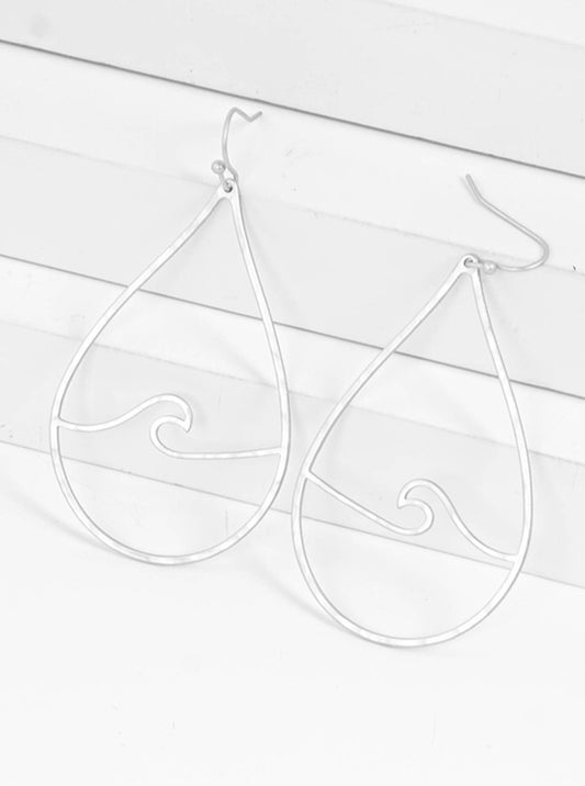 Textured Metal Ocean Wave Teardrop Dangle Drop Earrings