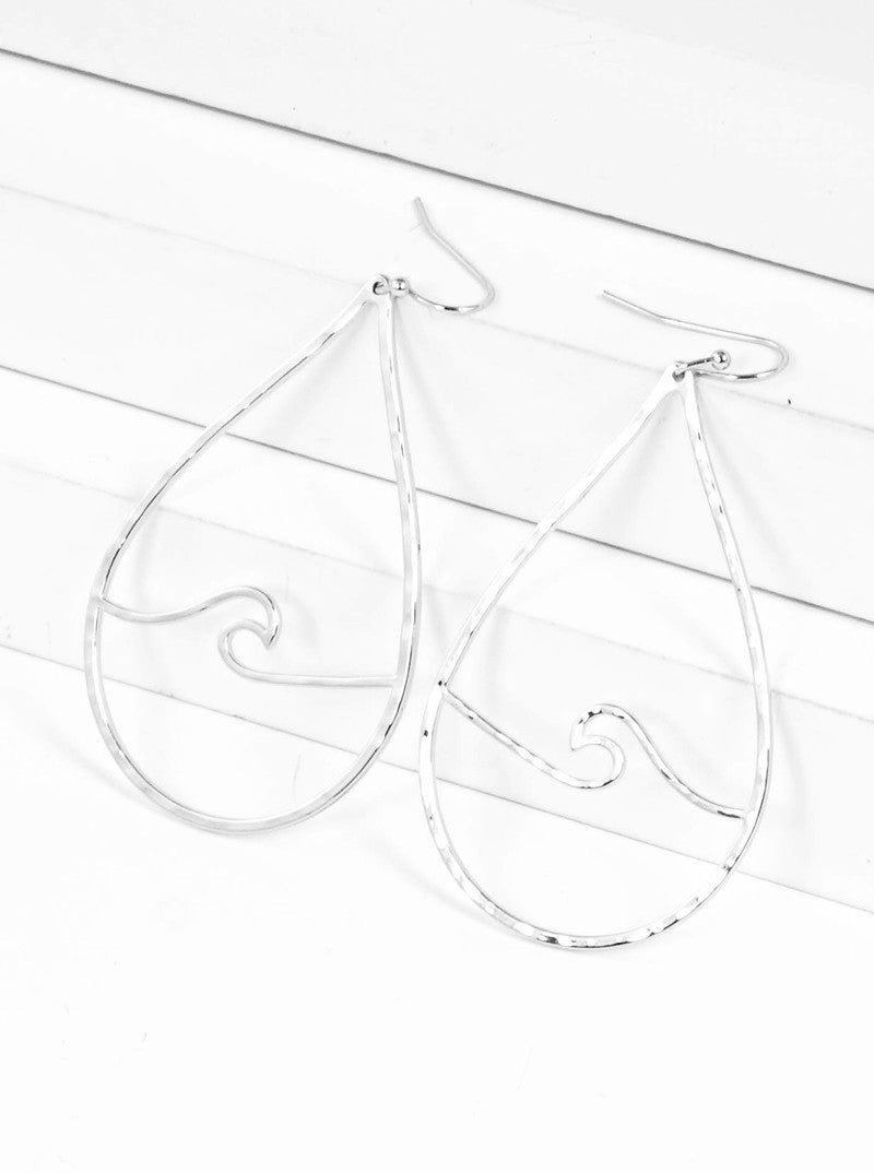 Textured Metal Ocean Wave Teardrop Dangle Drop Earrings