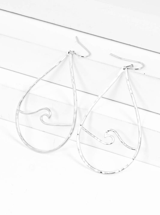 Textured Metal Ocean Wave Teardrop Dangle Drop Earrings