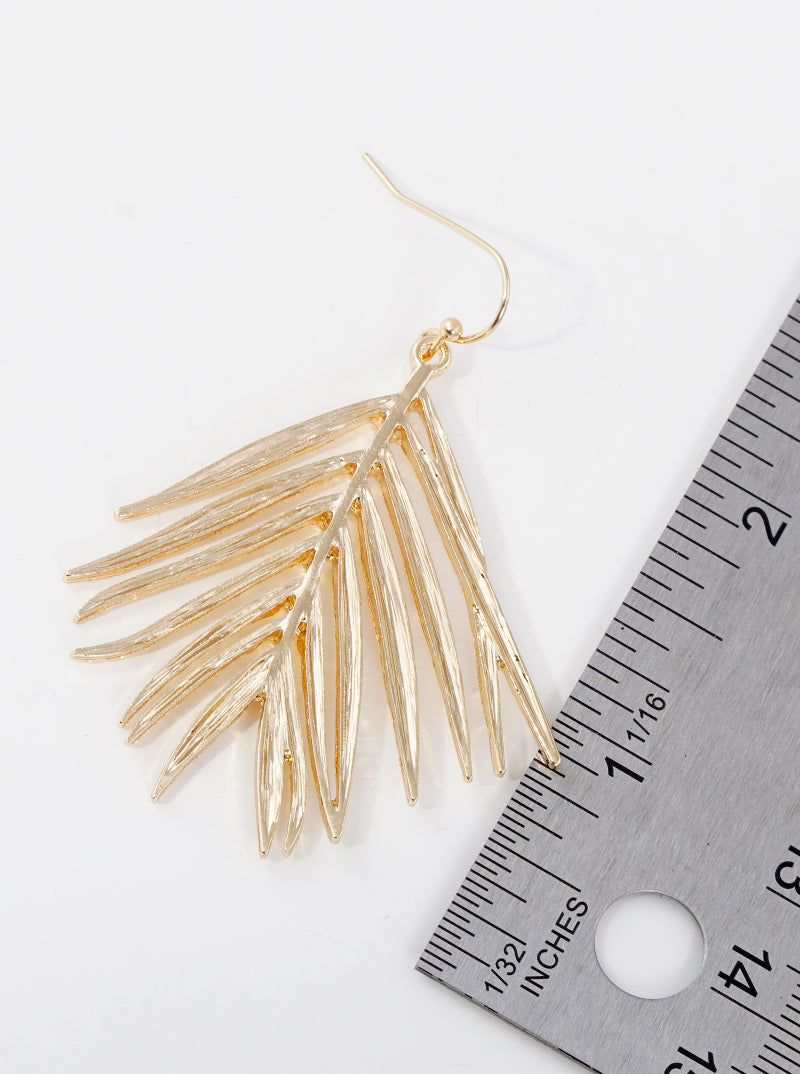Textured Metal Palm Leaves Dangle Drop Earrings
