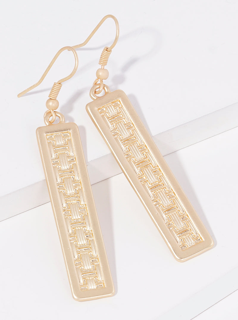 Textured Metal Rectangle Bar Dangle Drop Earrings