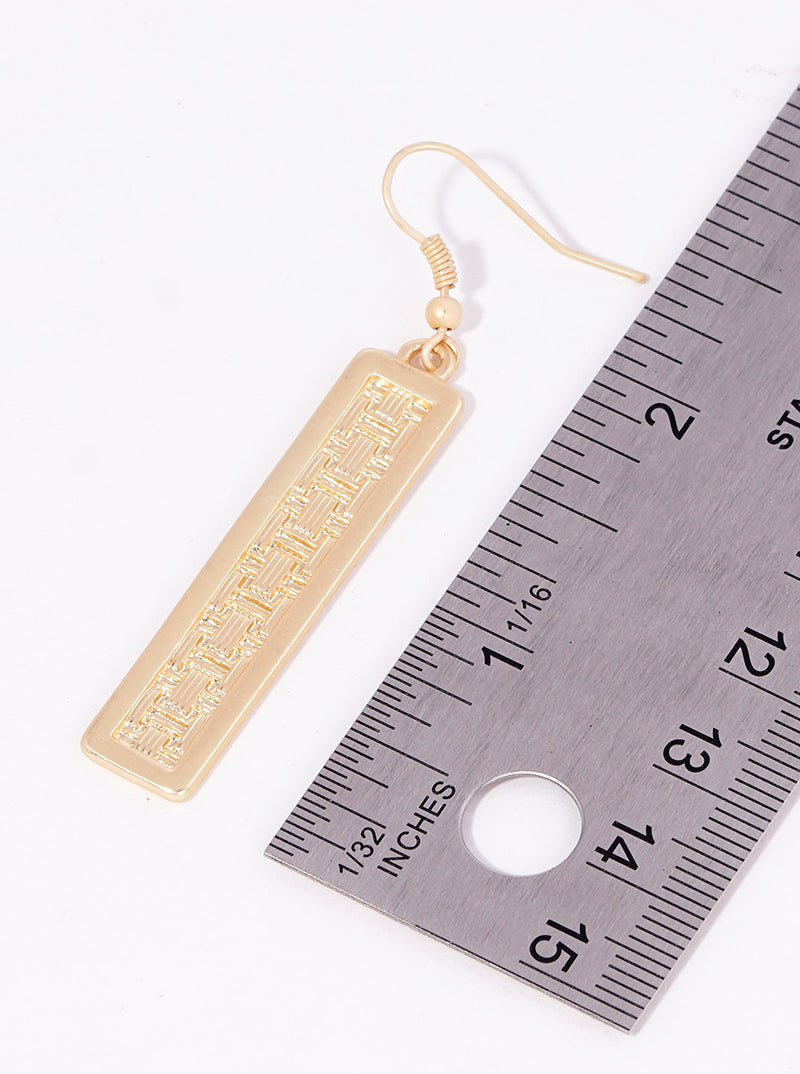 Textured Metal Rectangle Bar Dangle Drop Earrings