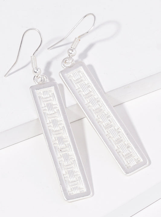Textured Metal Rectangle Bar Dangle Drop Earrings