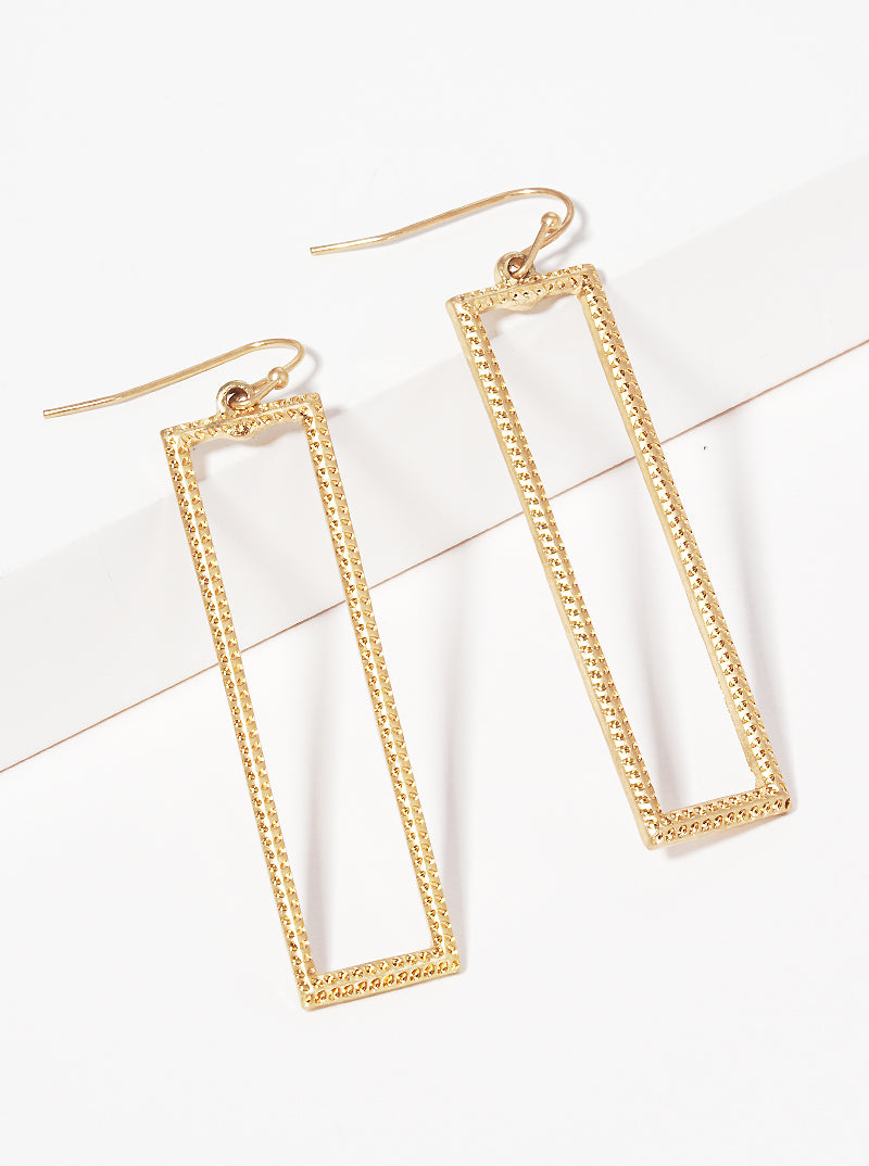 Textured Metal Rectangle Bar Dangle Drop Earrings