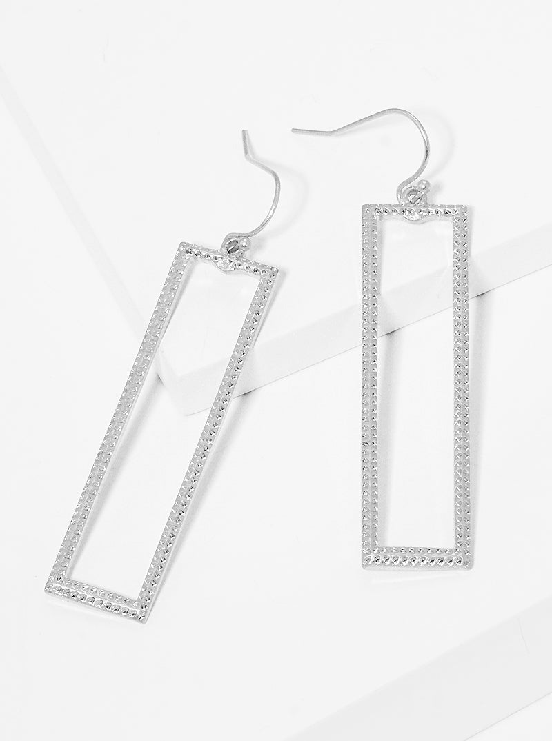 Textured Metal Rectangle Bar Dangle Drop Earrings