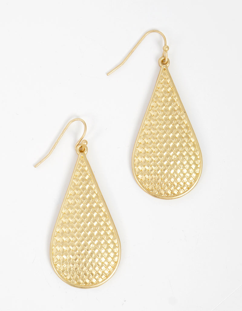Textured Metal Teardrop Dangle Drop Earrings