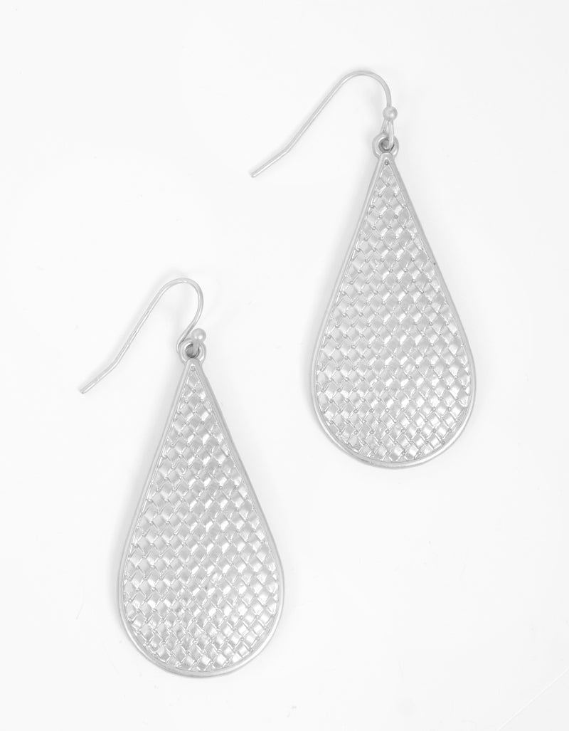 Textured Metal Teardrop Dangle Drop Earrings