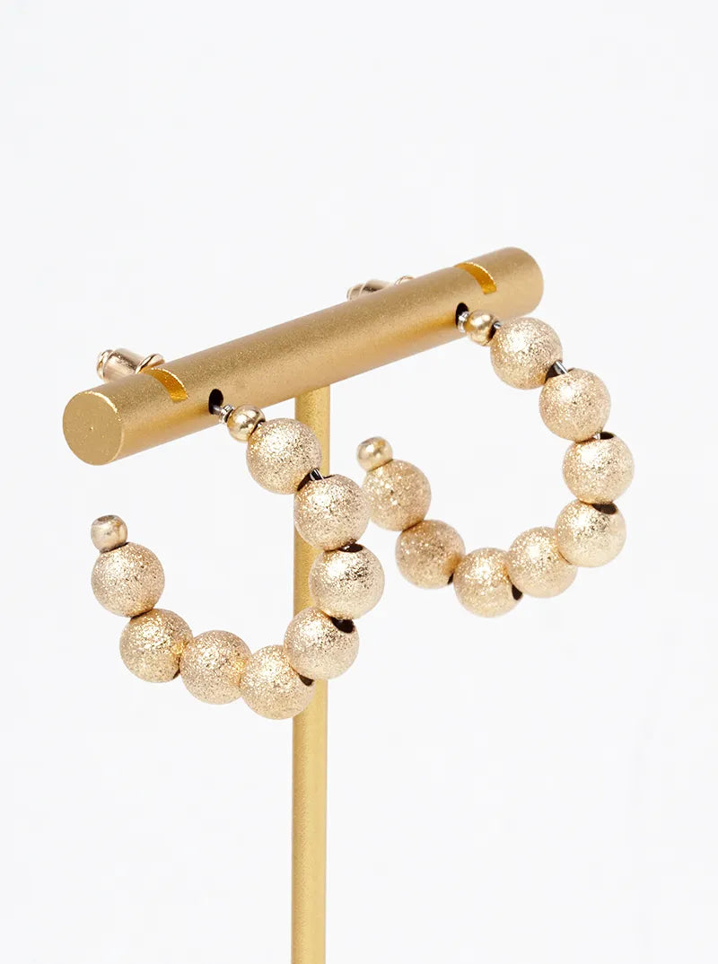Textured Metallic Bead 20mm Open Hoop Earrings