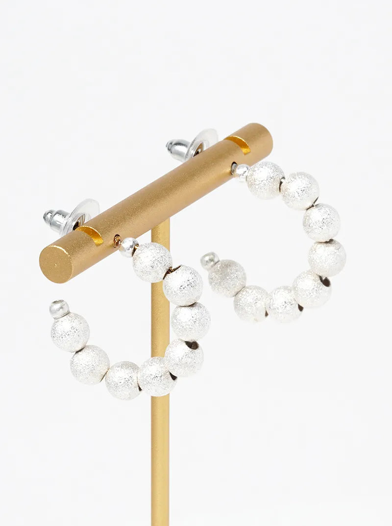 Textured Metallic Bead 20mm Open Hoop Earrings