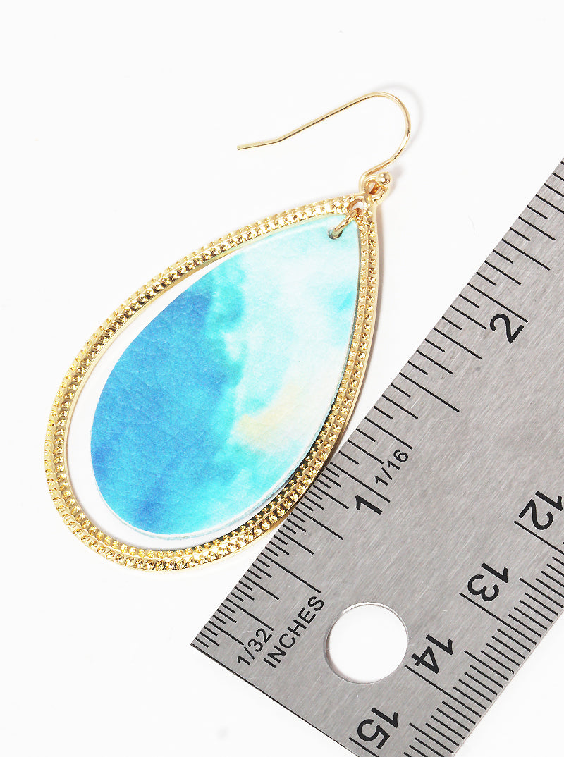 Textured Teardrop With Leatherette Fishhook Dangle Drop Earrings