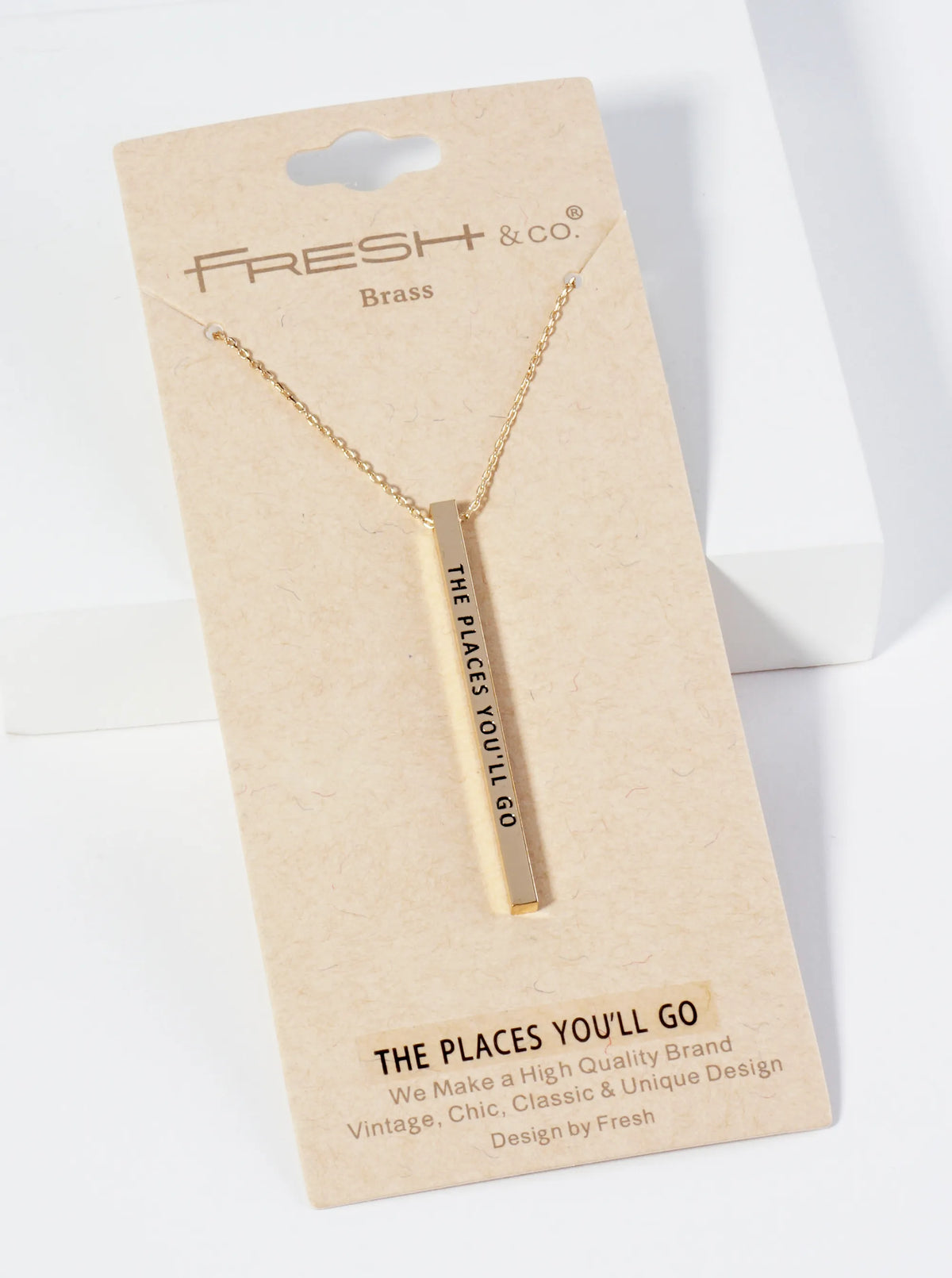 The Places You Will Go Engraved Vertical Bar Pendant Inspirational Necklace