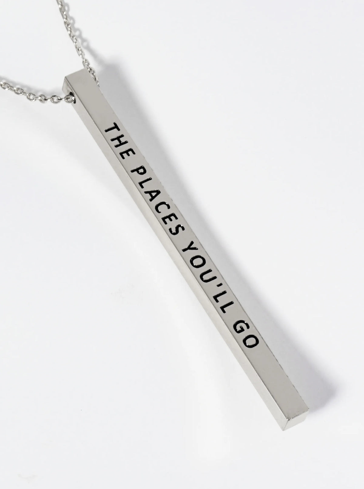 The Places You Will Go Engraved Vertical Bar Pendant Inspirational Necklace