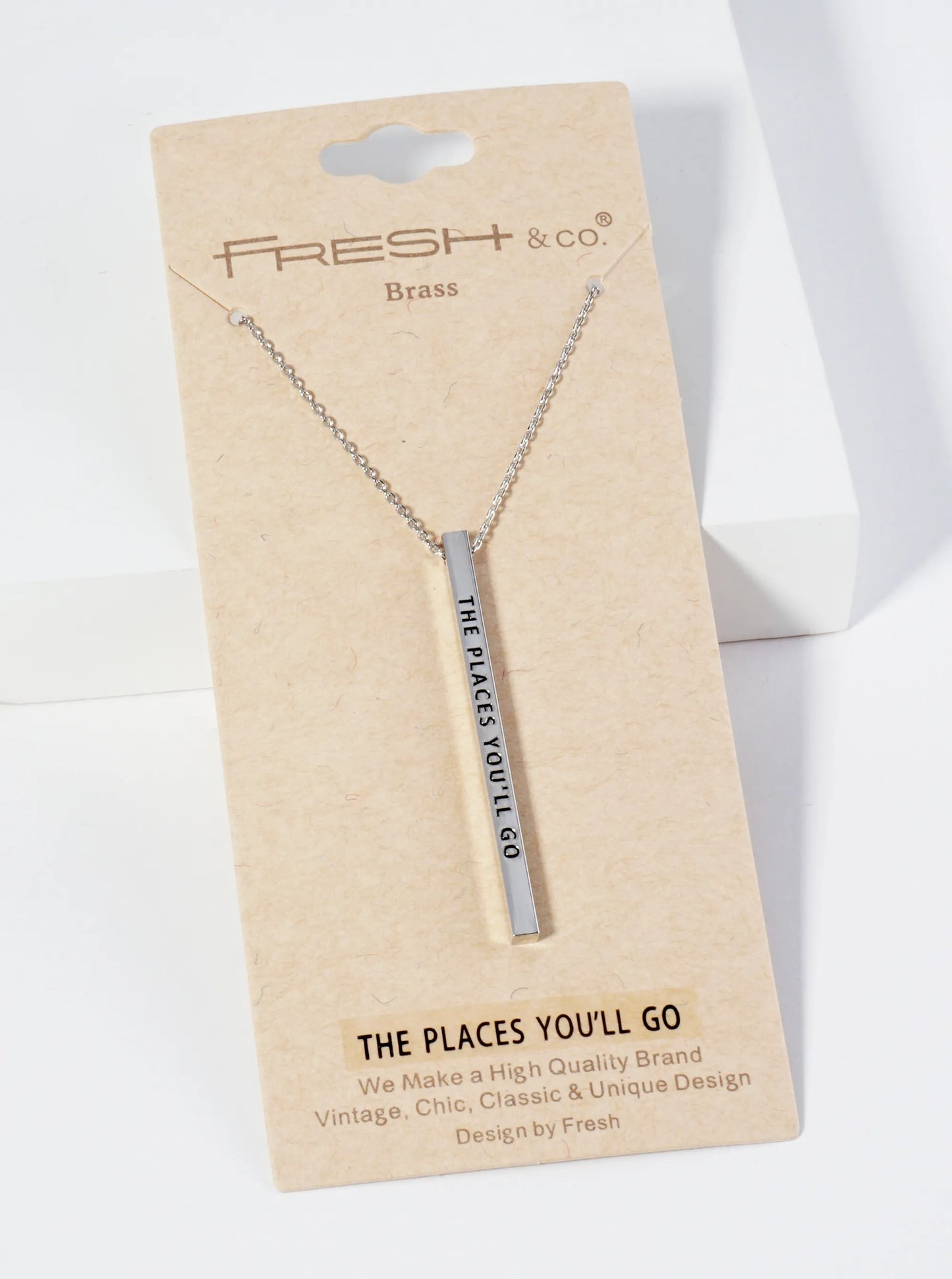 The Places You Will Go Engraved Vertical Bar Pendant Inspirational Necklace